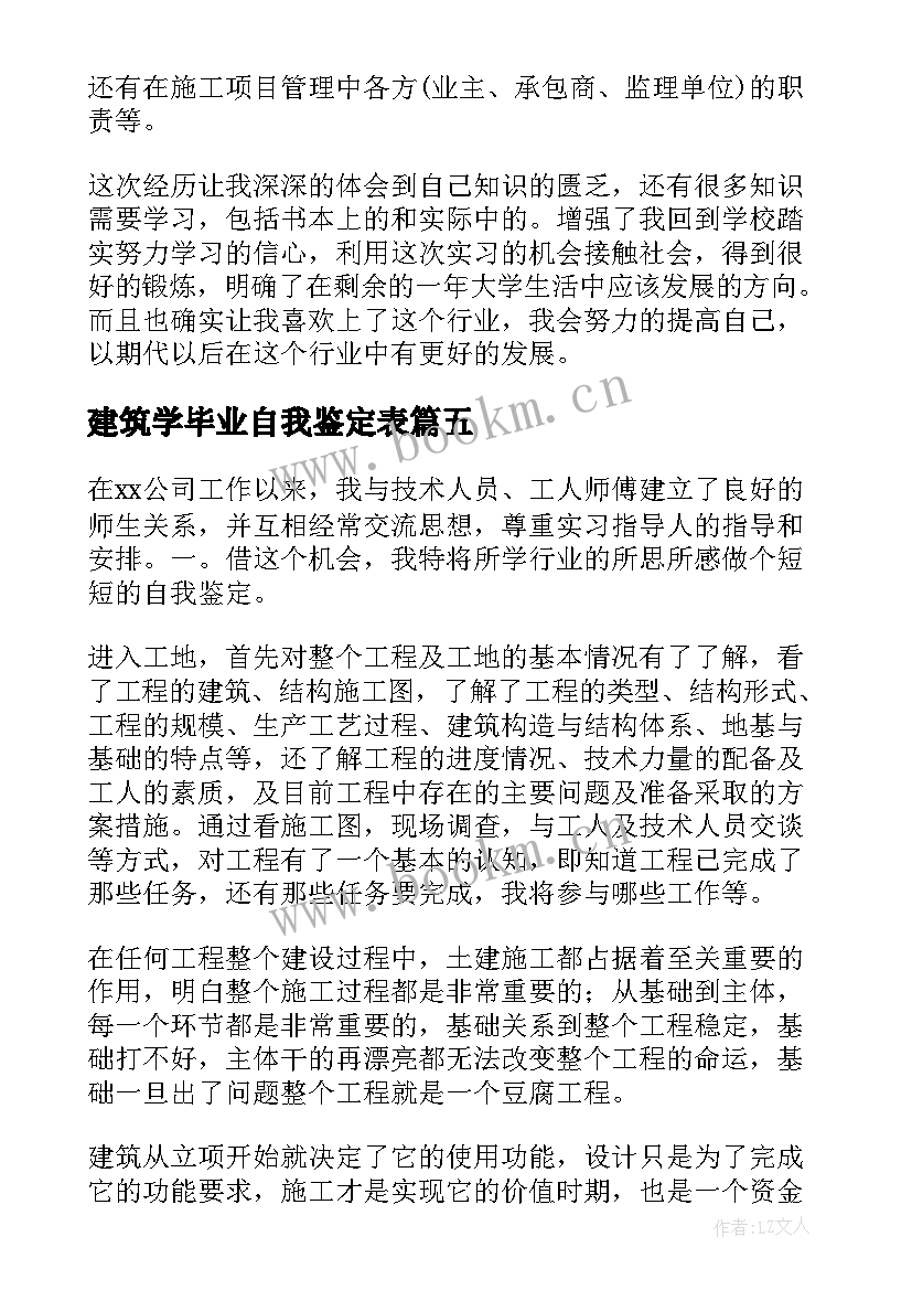 2023年建筑学毕业自我鉴定表(模板5篇)