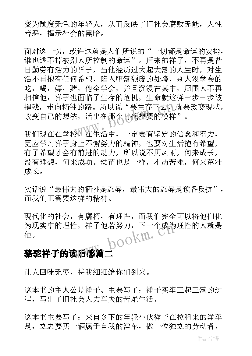 骆驼祥子的读后感 骆驼祥子读后感(模板10篇)