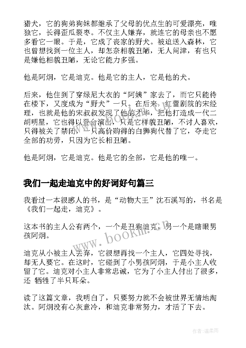 我们一起走迪克中的好词好句 我们一起走迪克读后感(汇总9篇)