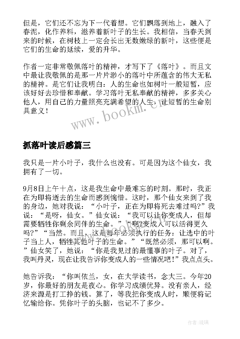 2023年抓落叶读后感(模板5篇)