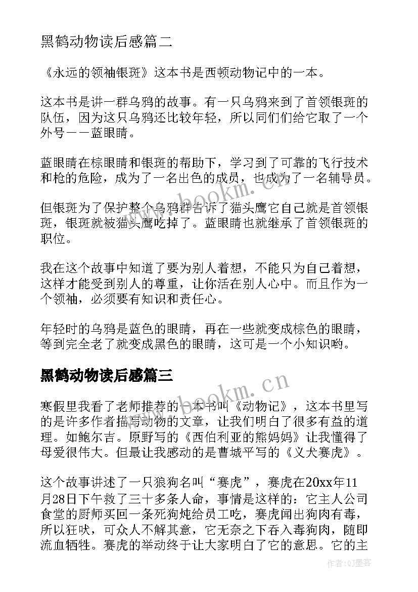 最新黑鹤动物读后感(汇总7篇)