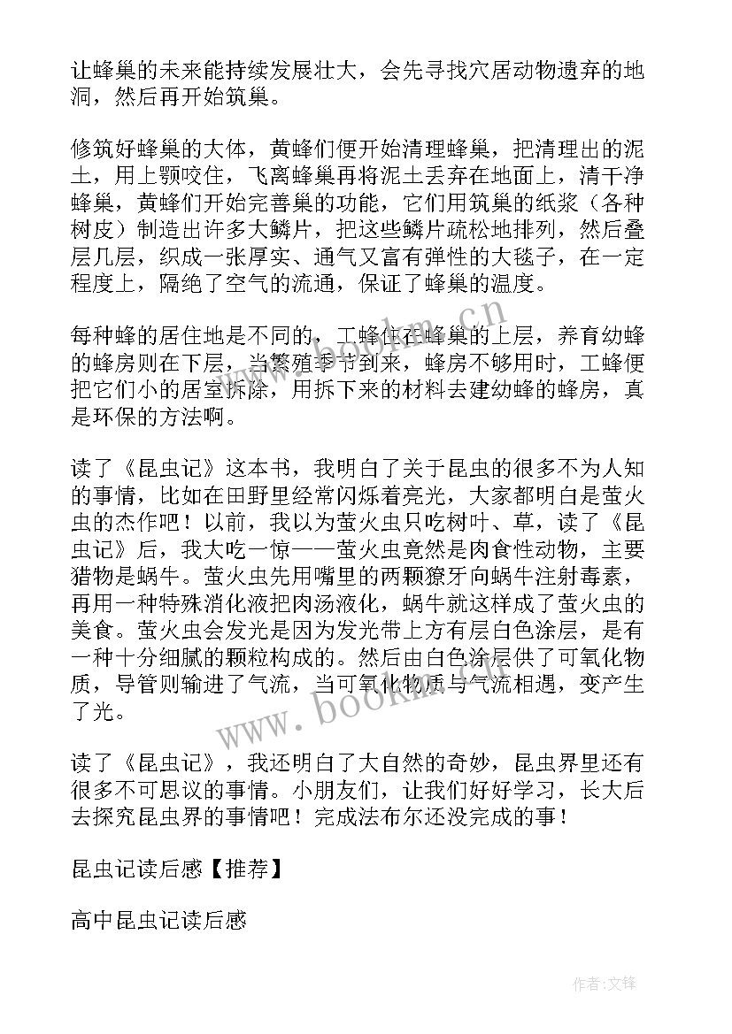 昆虫记黄蜂读后感 昆虫记黄蜂的读后感(通用5篇)