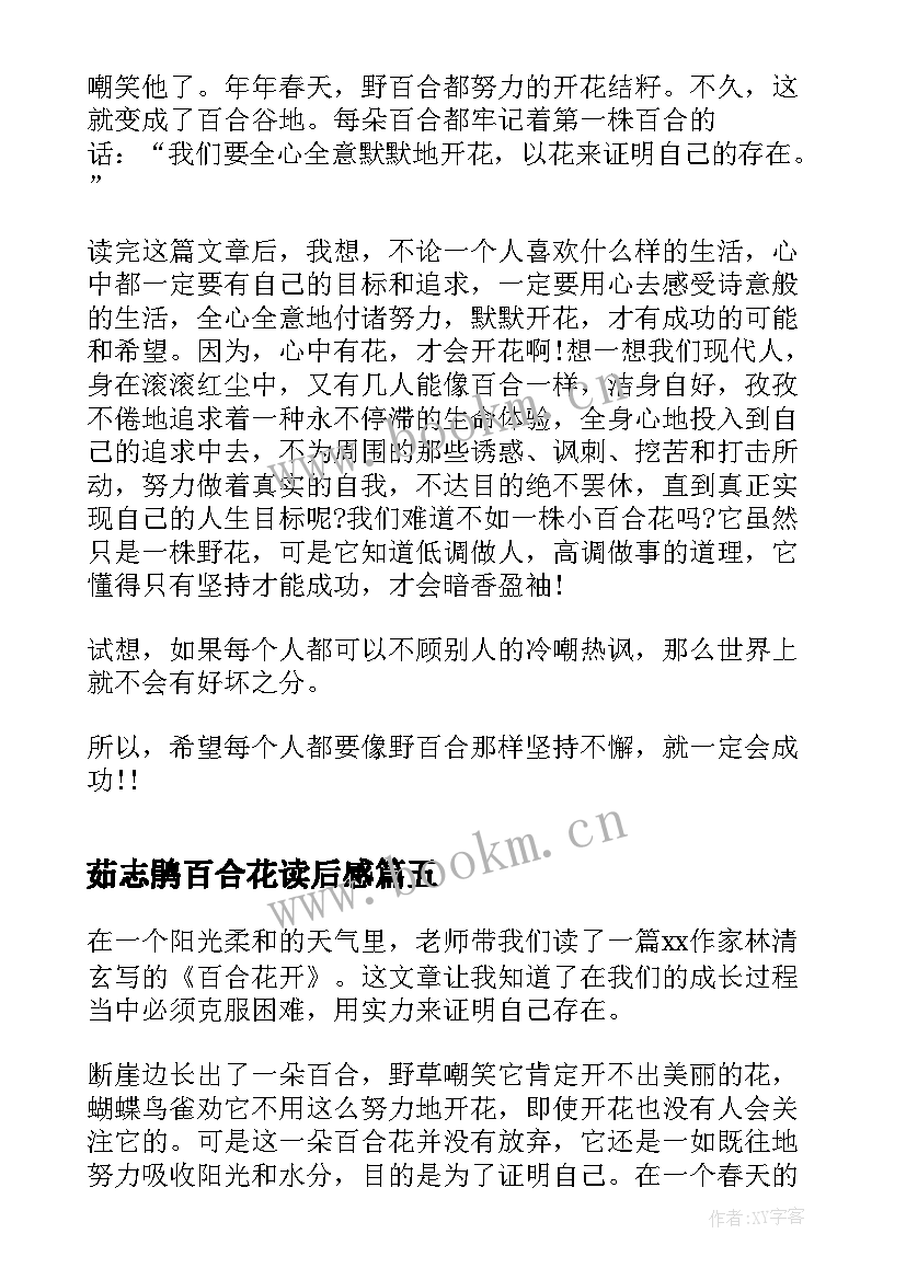 2023年茹志鹃百合花读后感(大全5篇)