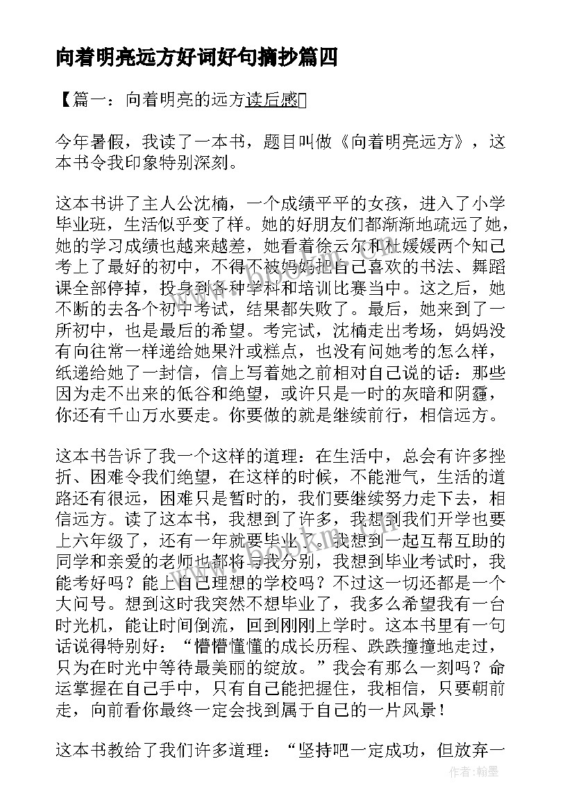 最新向着明亮远方好词好句摘抄(优质5篇)