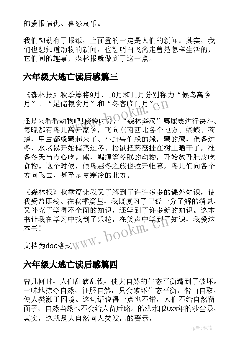 六年级大逃亡读后感 六年级读后感(通用5篇)