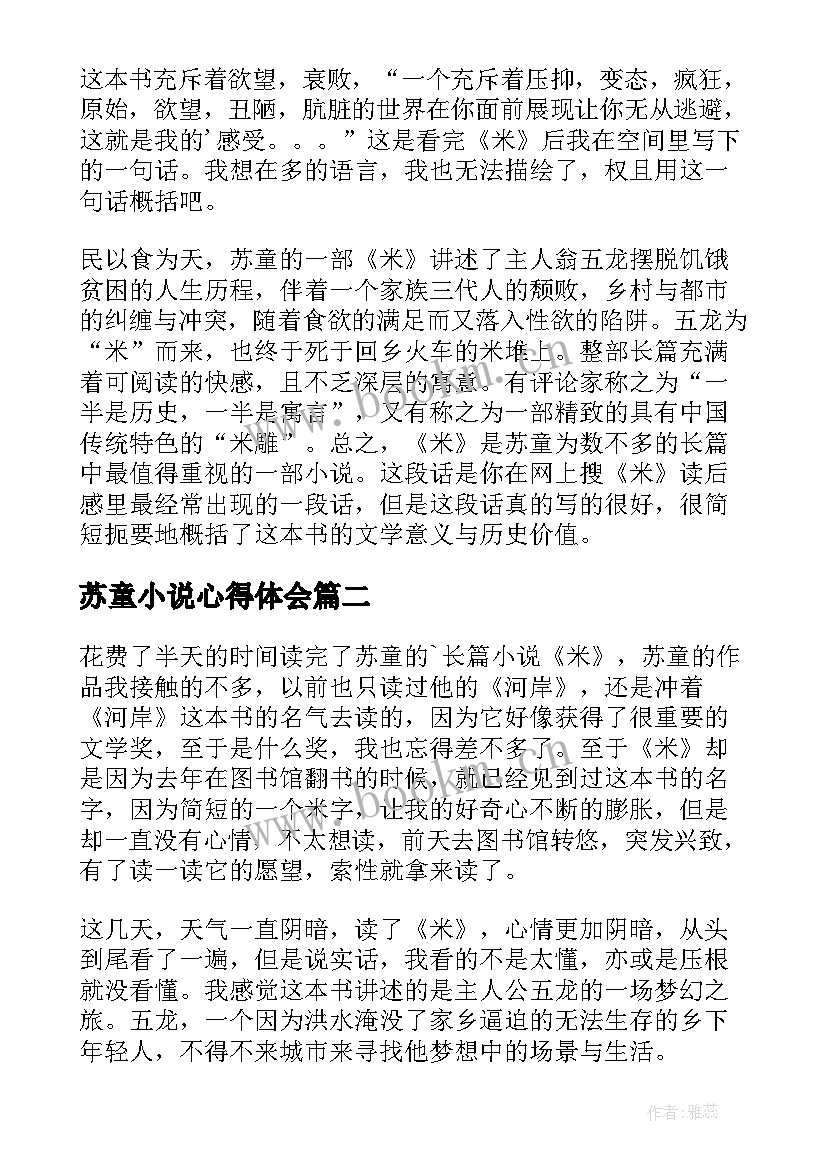 最新苏童小说心得体会(模板5篇)