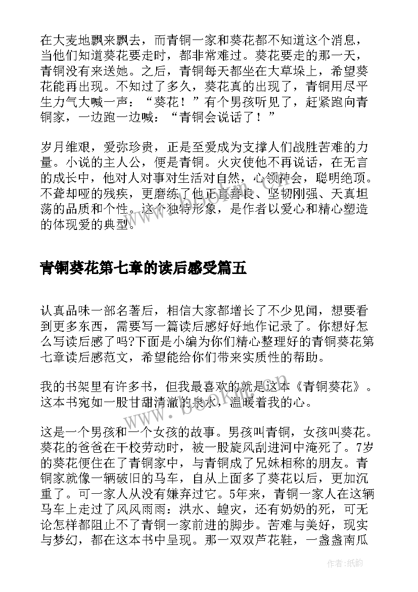 2023年青铜葵花第七章的读后感受(实用5篇)