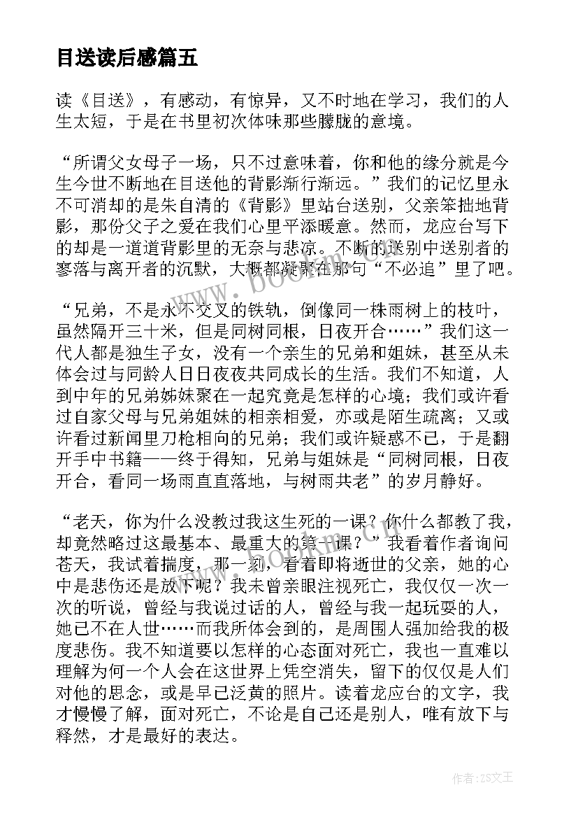 2023年目送读后感(优质9篇)