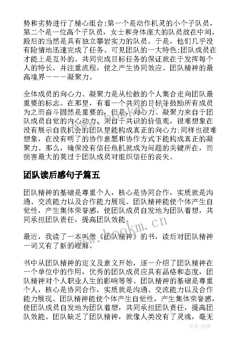 2023年团队读后感句子(大全8篇)