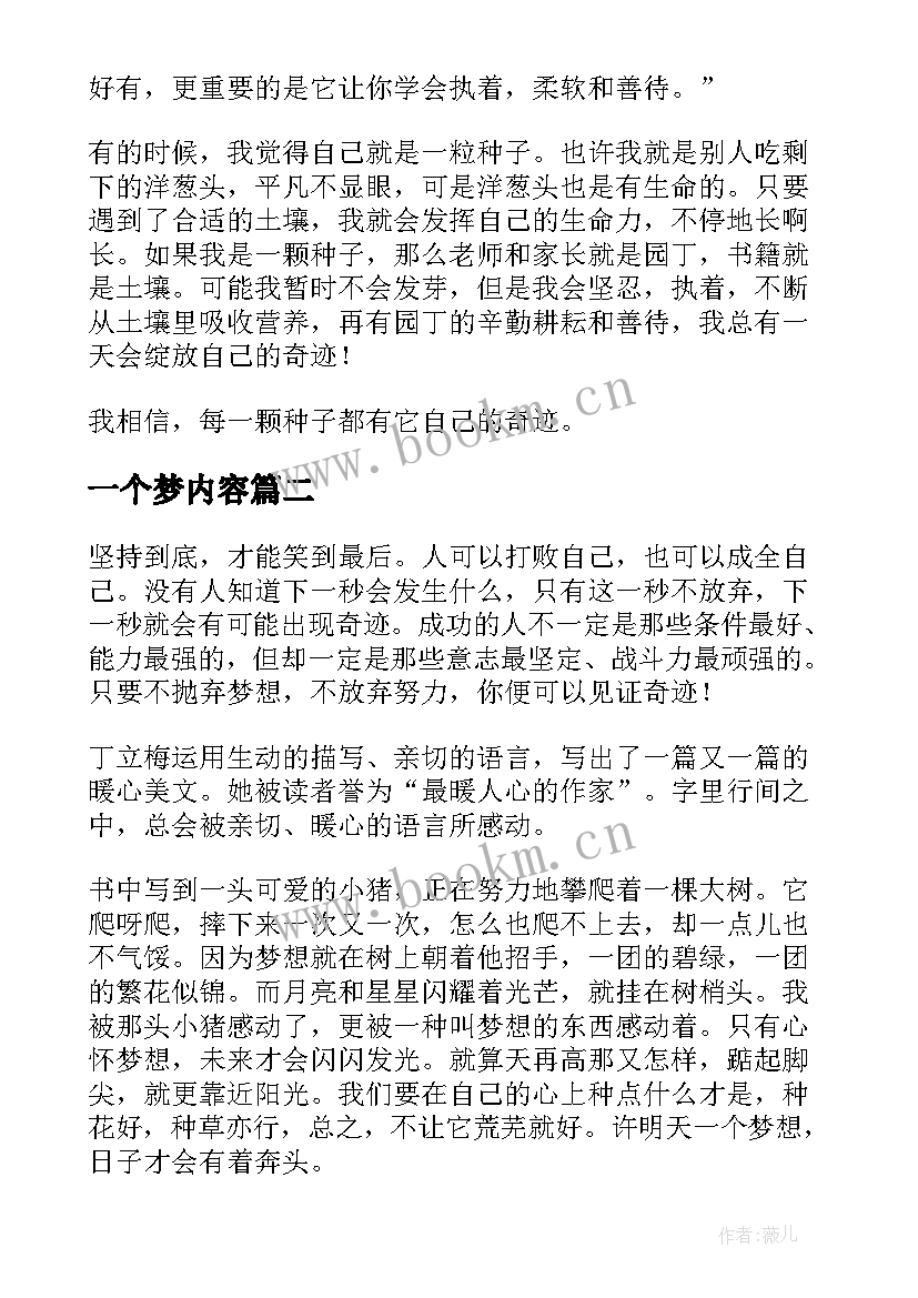 一个梦内容 许明天一个梦想读后感(优质5篇)