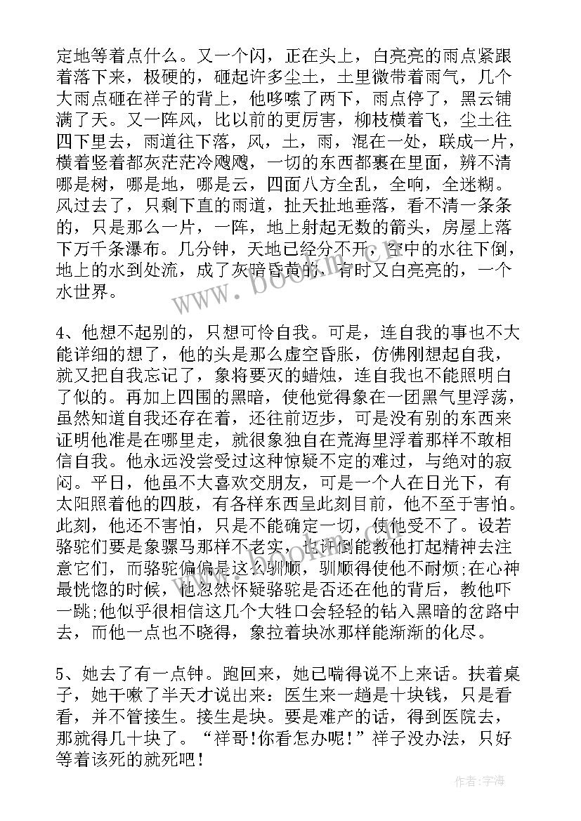 骆驼祥子精彩片段和感想 骆驼祥子上中下精彩片段摘抄(模板8篇)