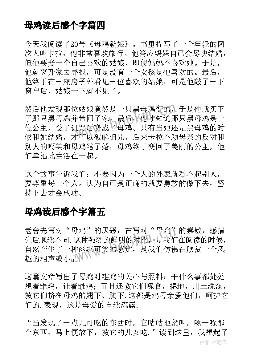 2023年母鸡读后感个字(大全7篇)