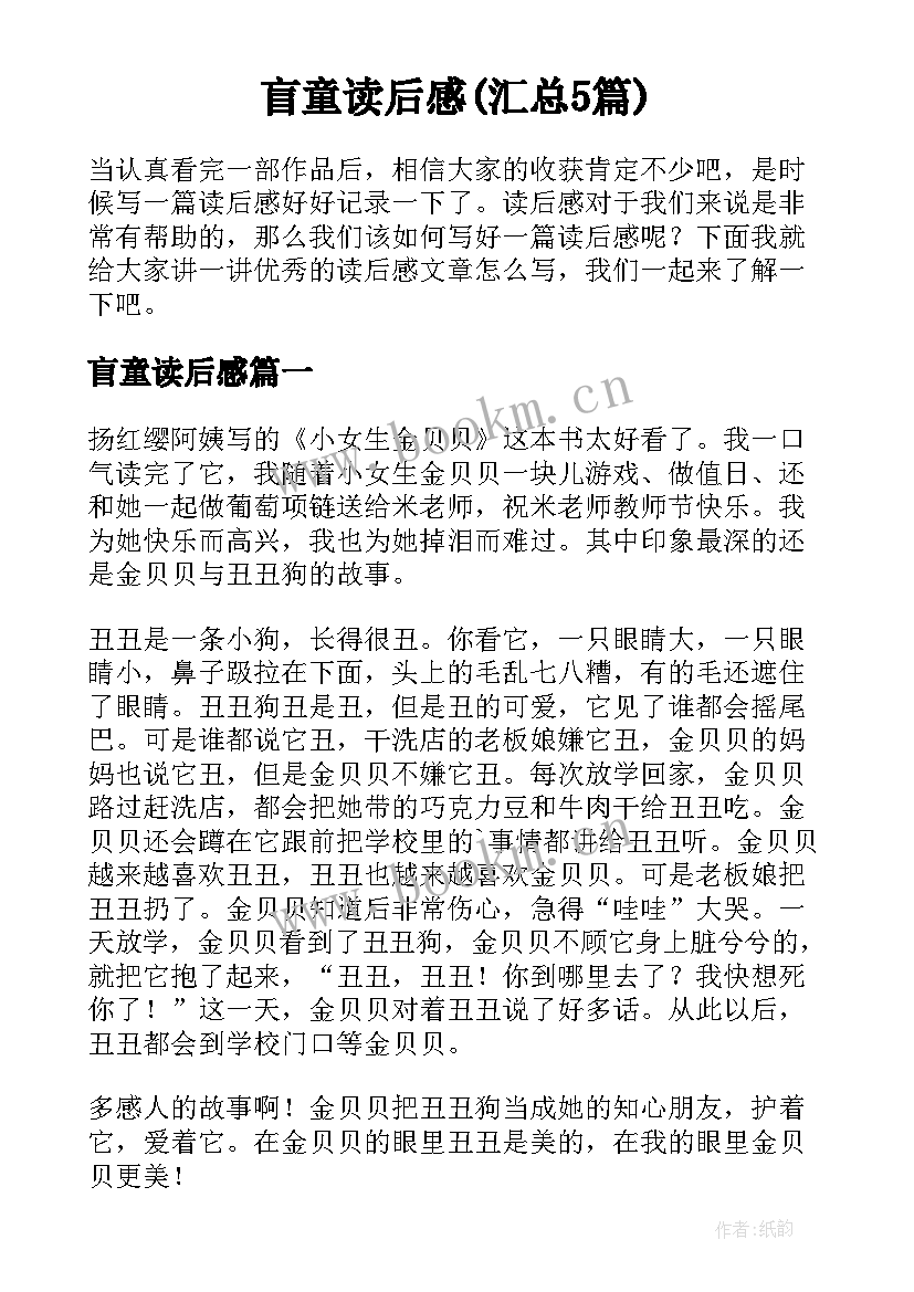 盲童读后感(汇总5篇)