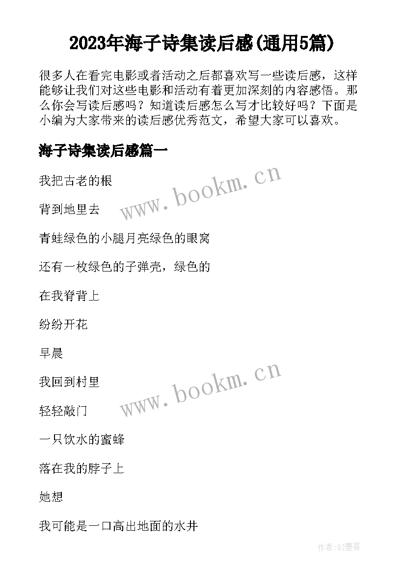 2023年海子诗集读后感(通用5篇)