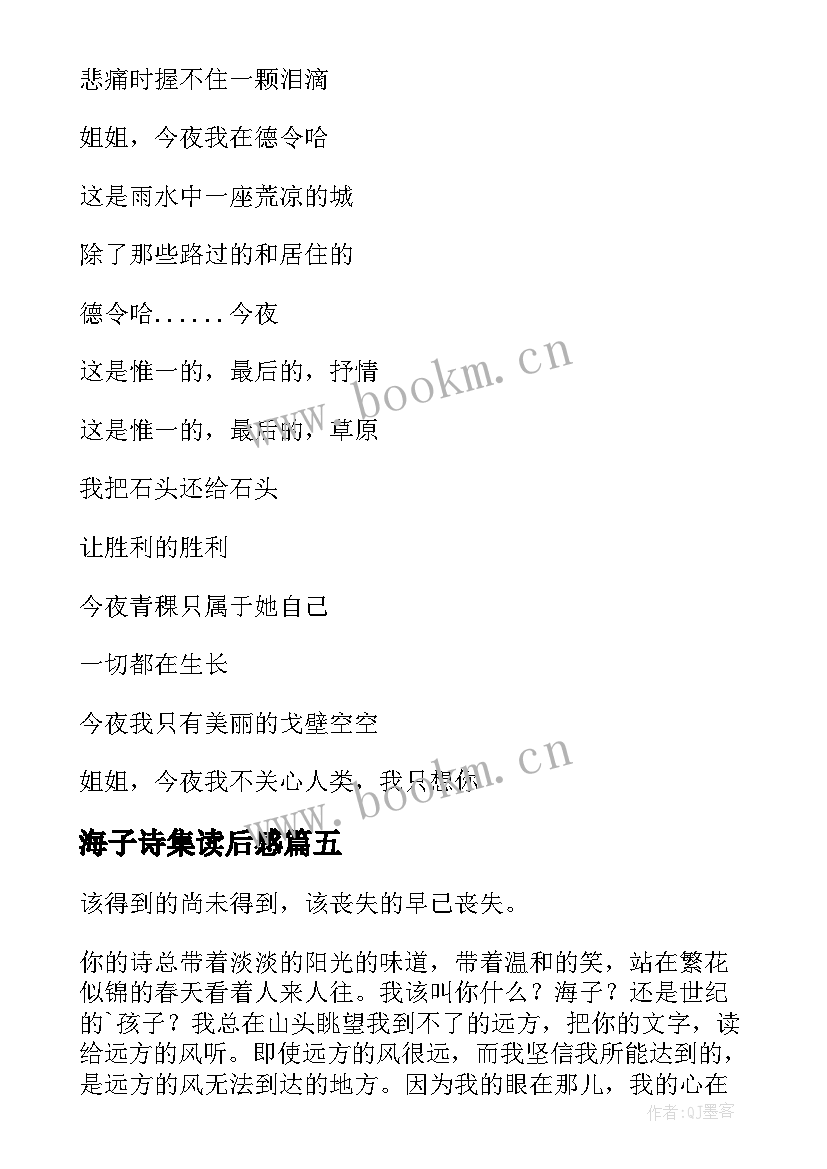 2023年海子诗集读后感(通用5篇)