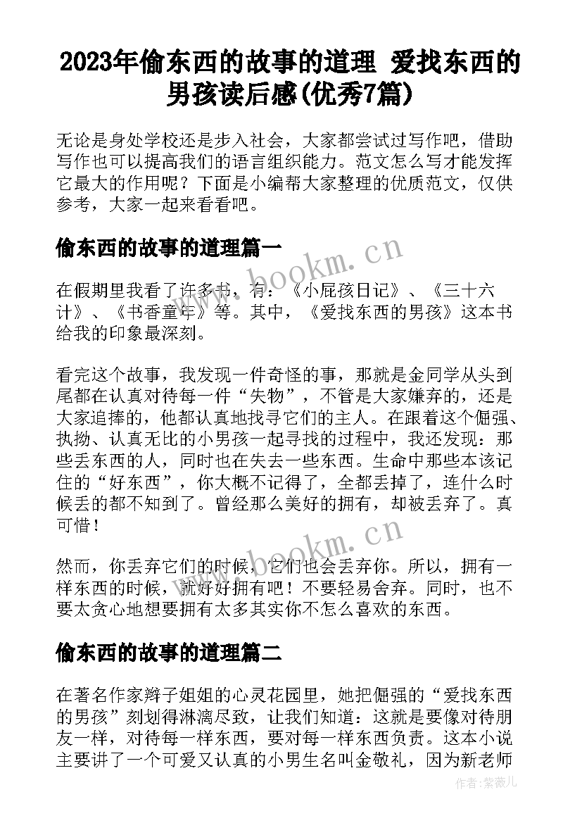 2023年偷东西的故事的道理 爱找东西的男孩读后感(优秀7篇)