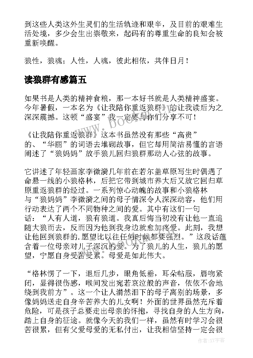 2023年读狼群有感 重返狼群读后感(实用5篇)