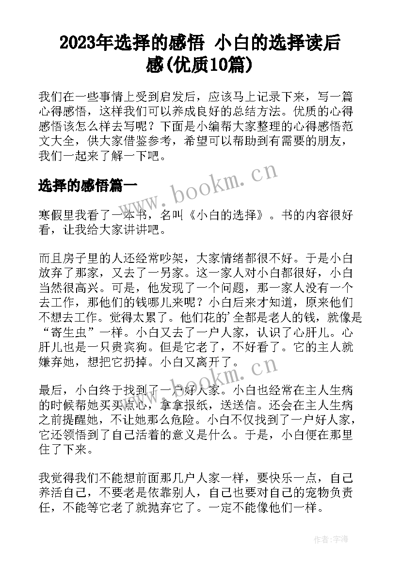 2023年选择的感悟 小白的选择读后感(优质10篇)