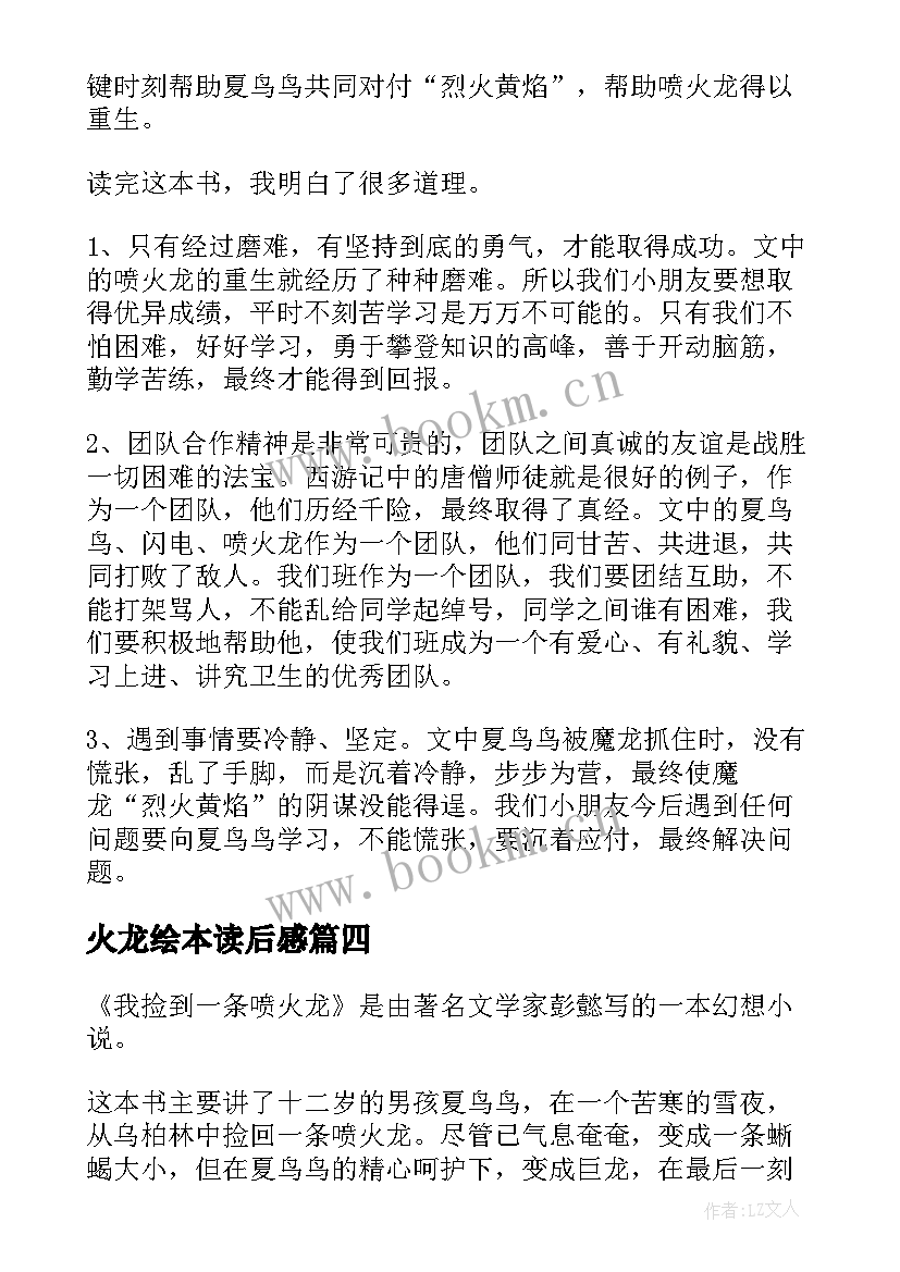 火龙绘本读后感 我捡到喷火龙读后感(汇总5篇)