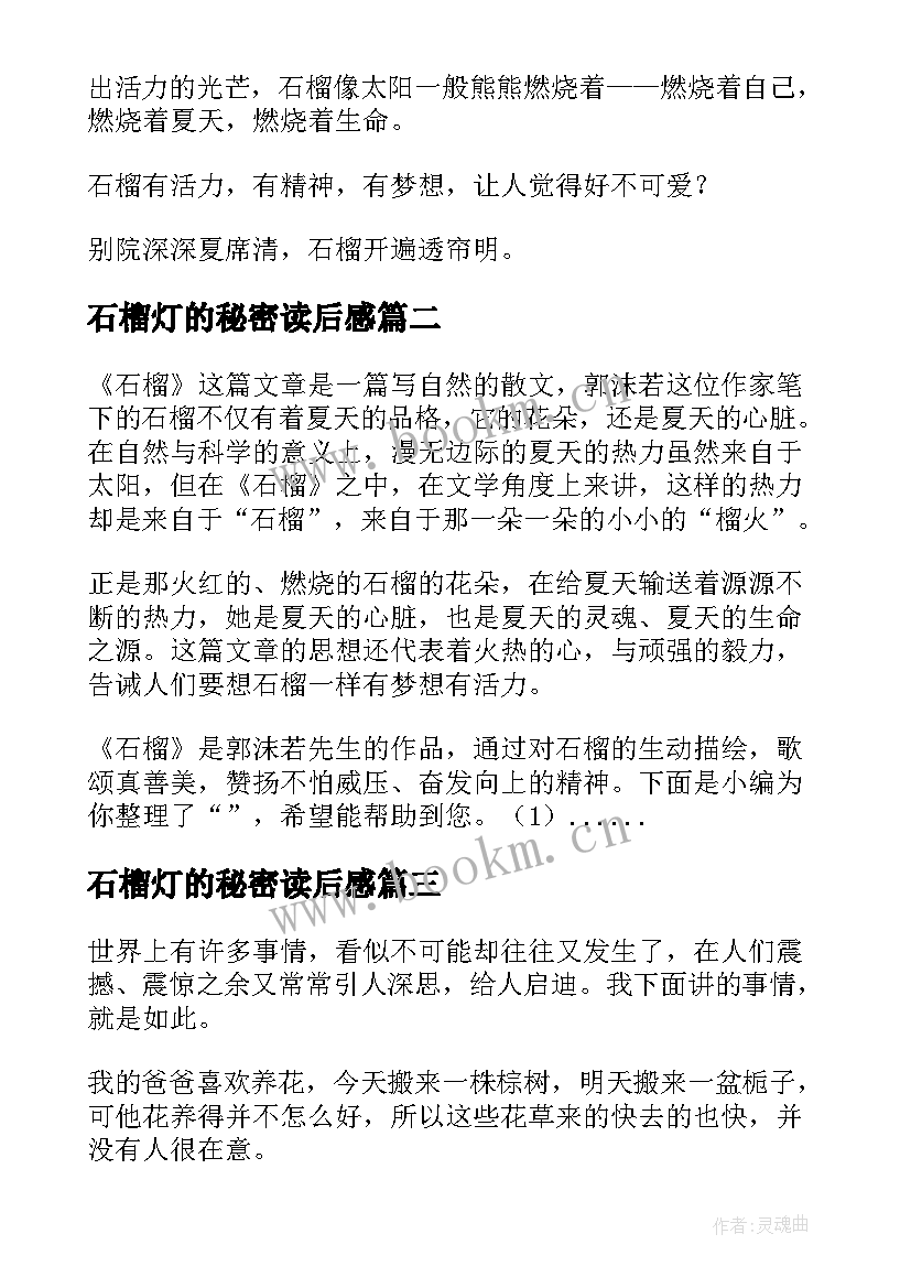 最新石榴灯的秘密读后感(实用5篇)