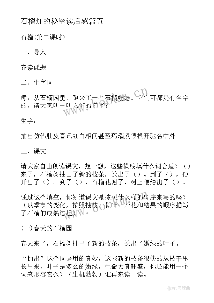 最新石榴灯的秘密读后感(实用5篇)