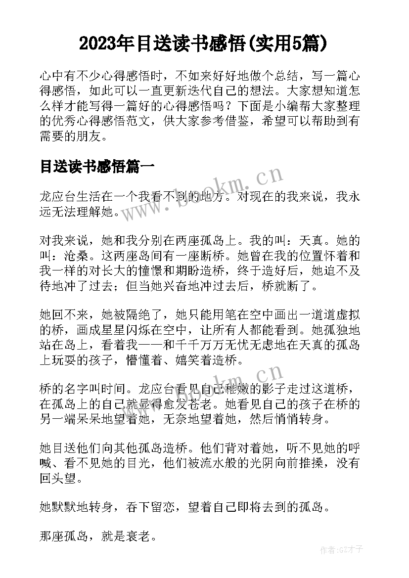 2023年目送读书感悟(实用5篇)