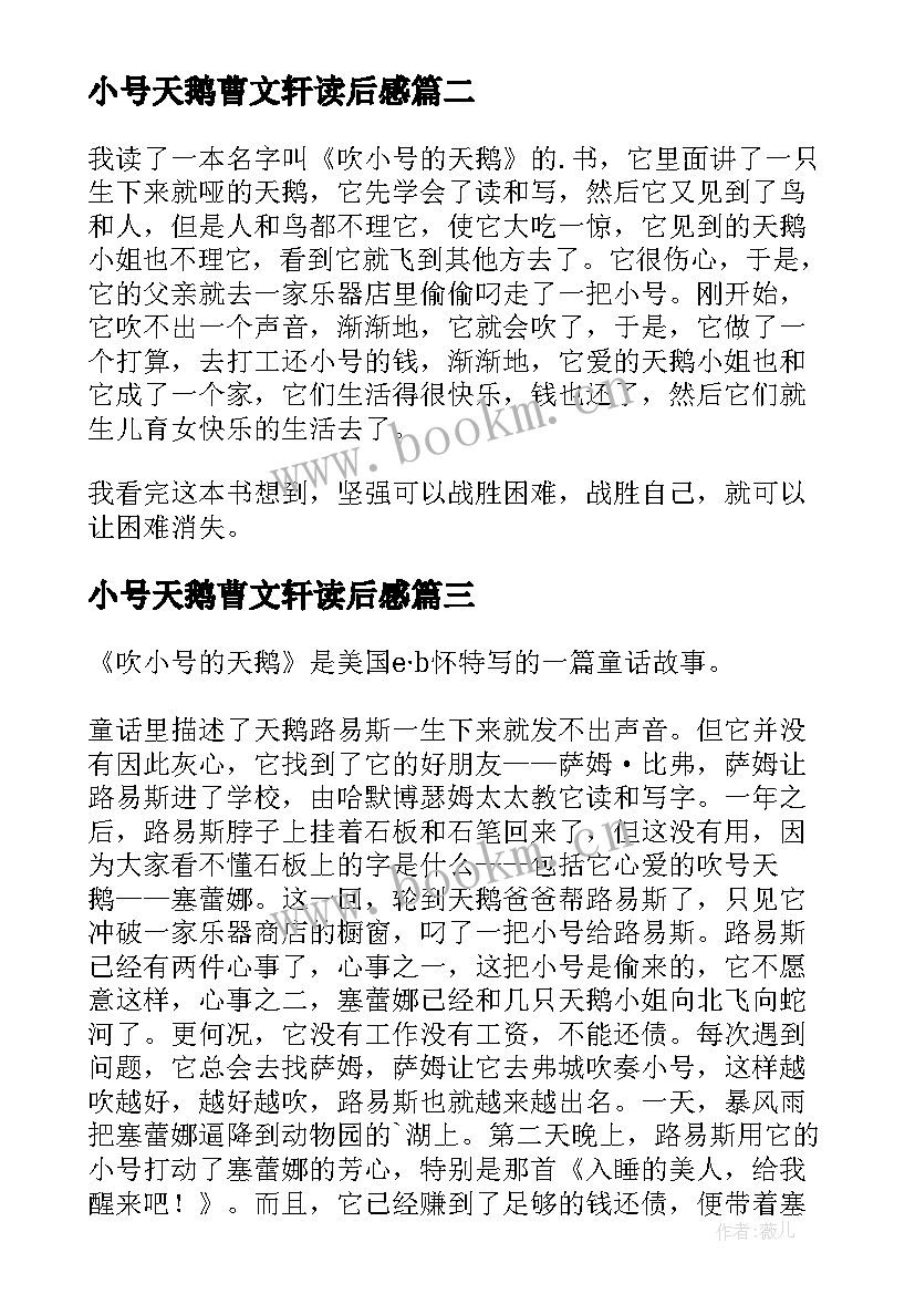 小号天鹅曹文轩读后感 吹小号的天鹅读后感(大全5篇)