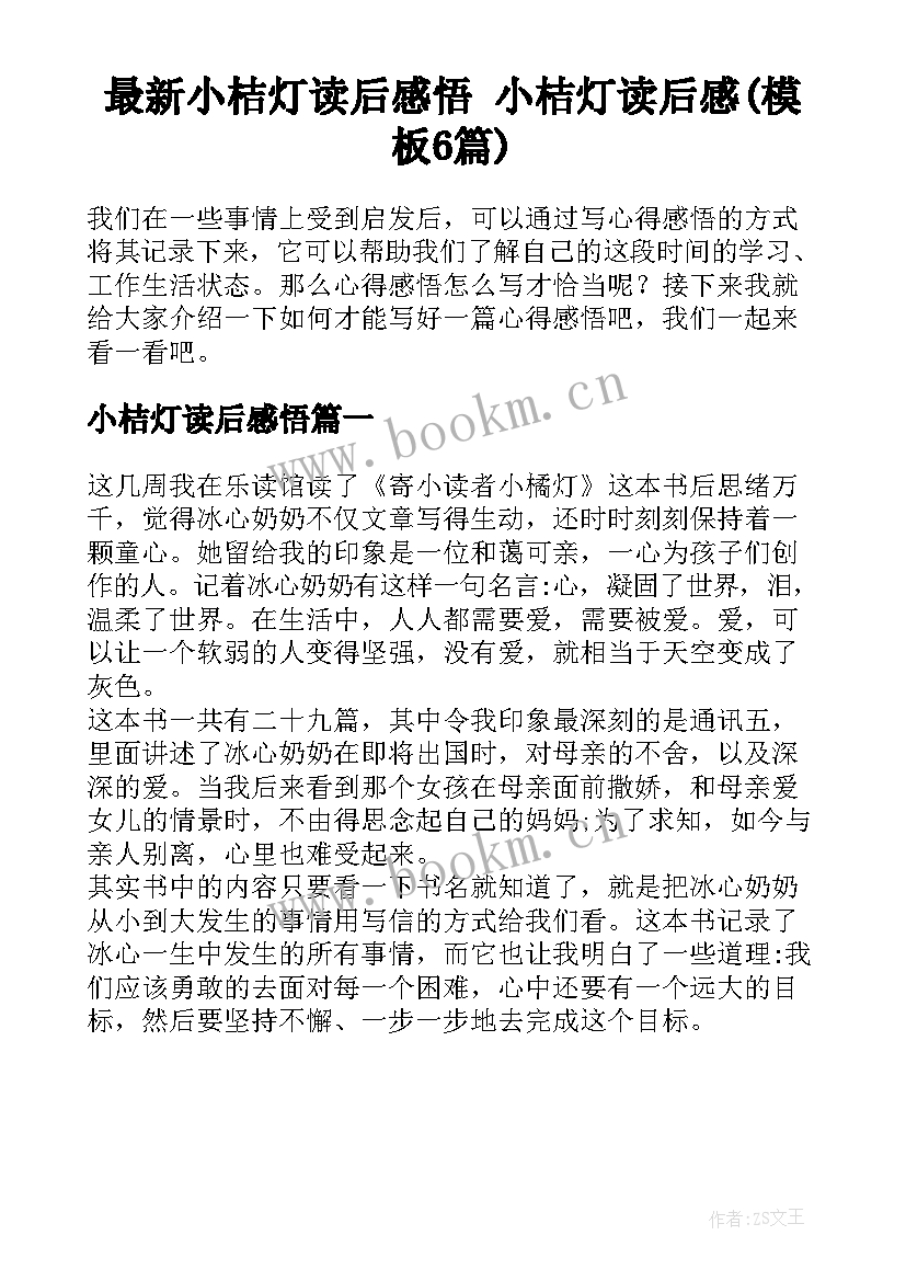 最新小桔灯读后感悟 小桔灯读后感(模板6篇)