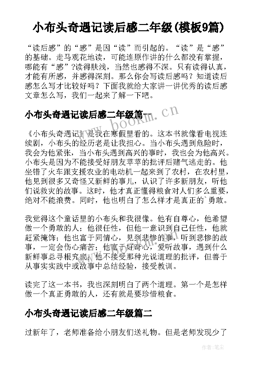 小布头奇遇记读后感二年级(模板9篇)