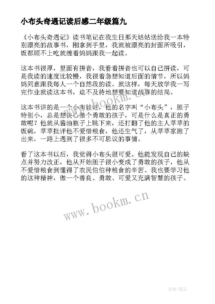 小布头奇遇记读后感二年级(模板9篇)