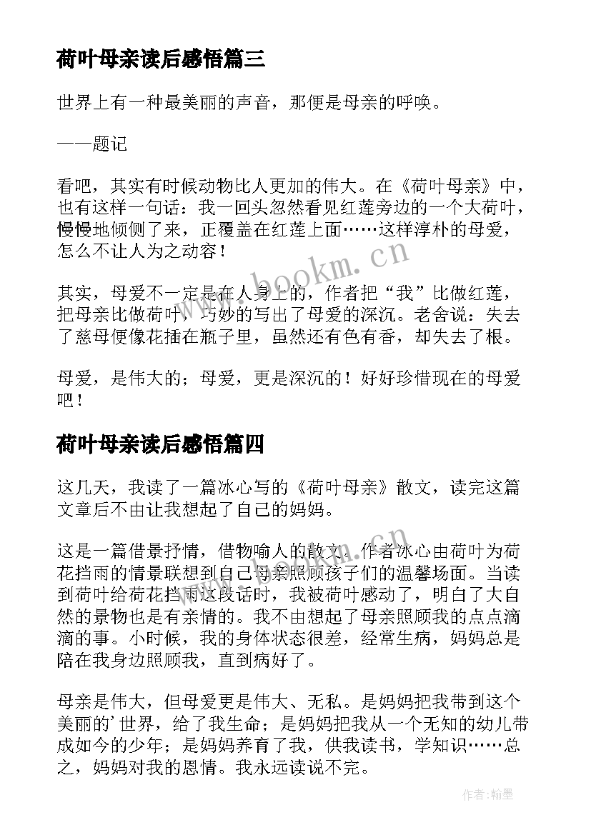 2023年荷叶母亲读后感悟 荷叶母亲的读后感(精选5篇)