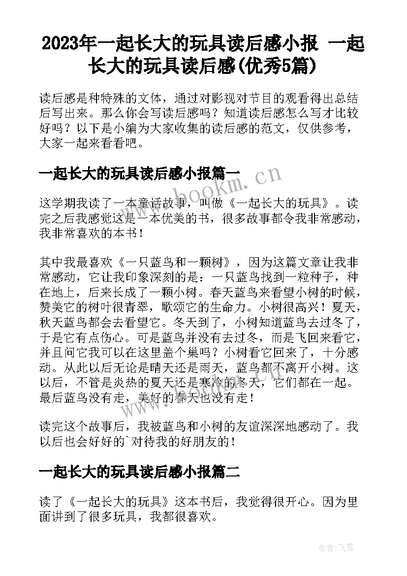 2023年一起长大的玩具读后感小报 一起长大的玩具读后感(优秀5篇)