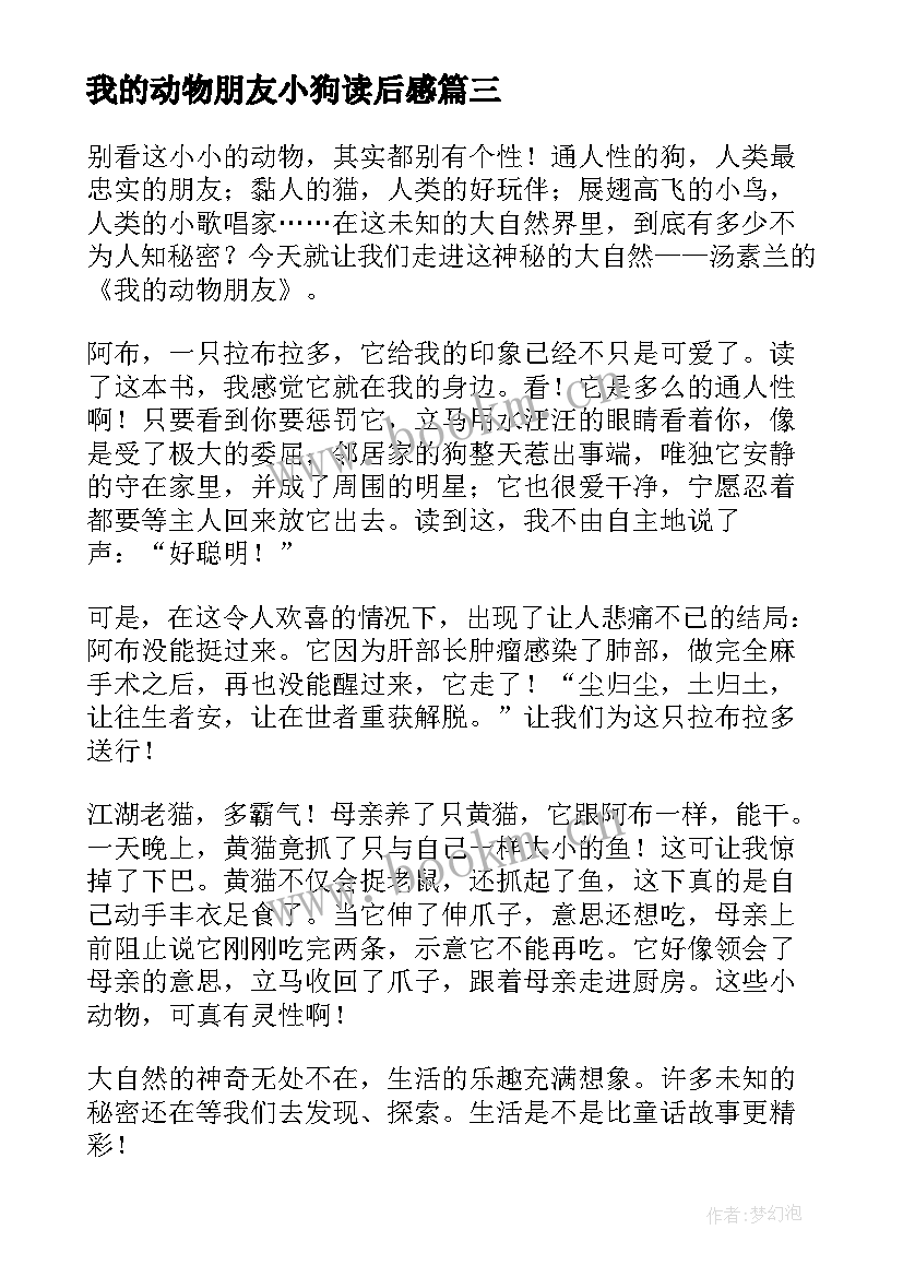 最新我的动物朋友小狗读后感(模板5篇)