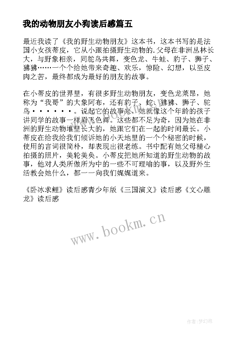 最新我的动物朋友小狗读后感(模板5篇)