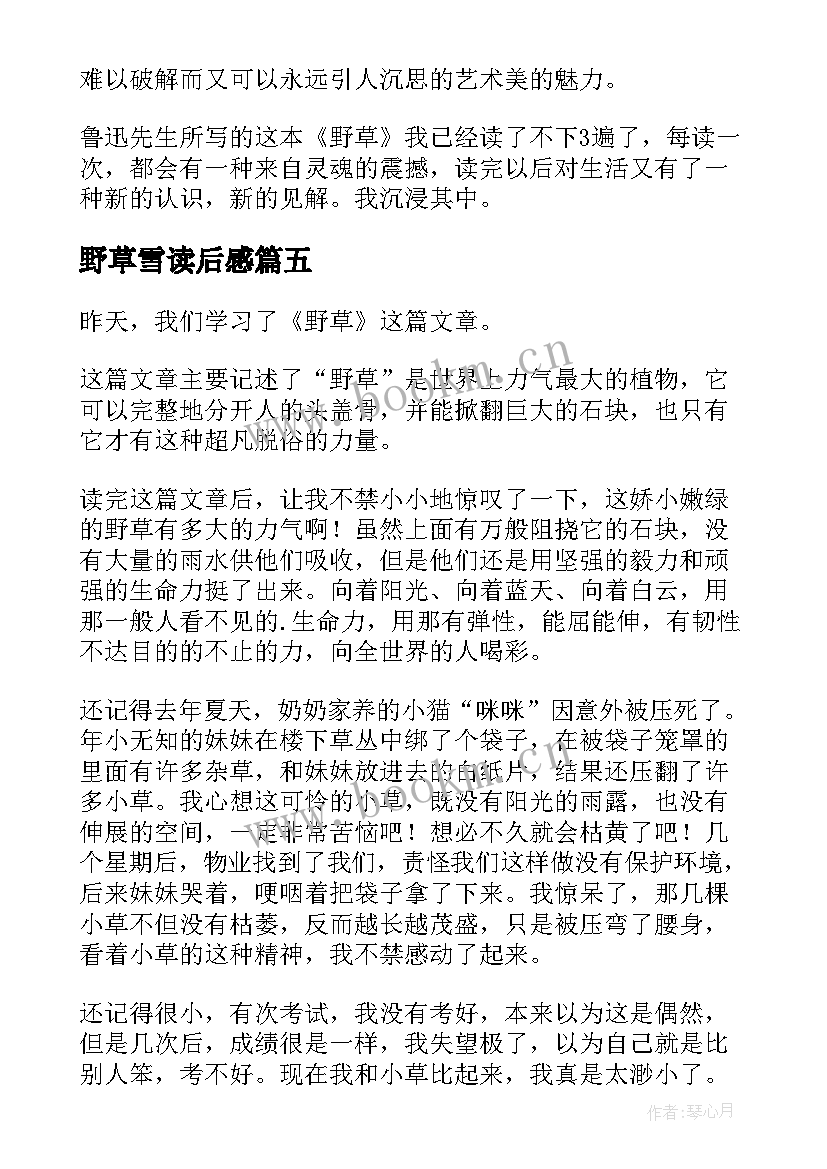 2023年野草雪读后感(优质7篇)