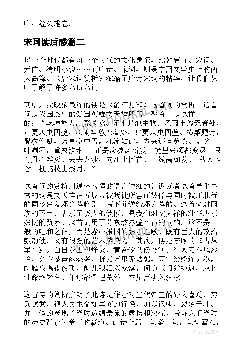 2023年宋词读后感(大全5篇)