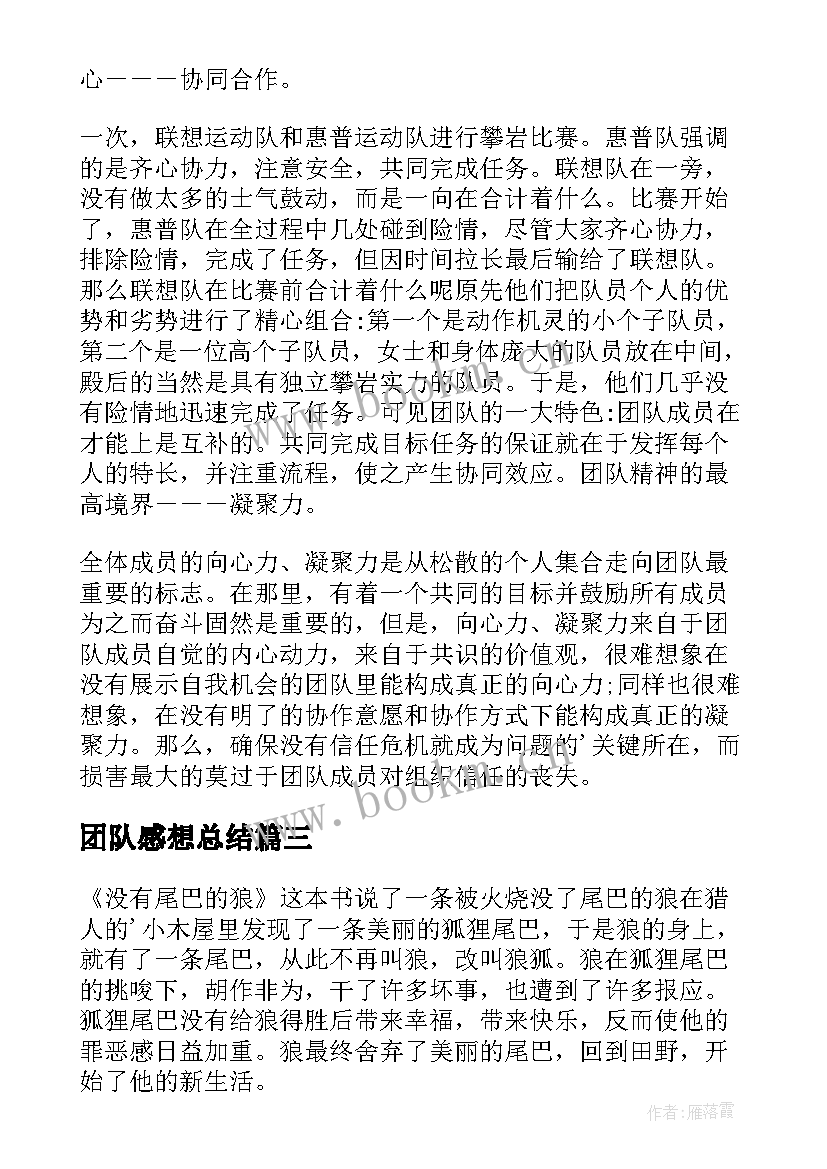 团队感想总结 狼性团队读后感(优秀5篇)