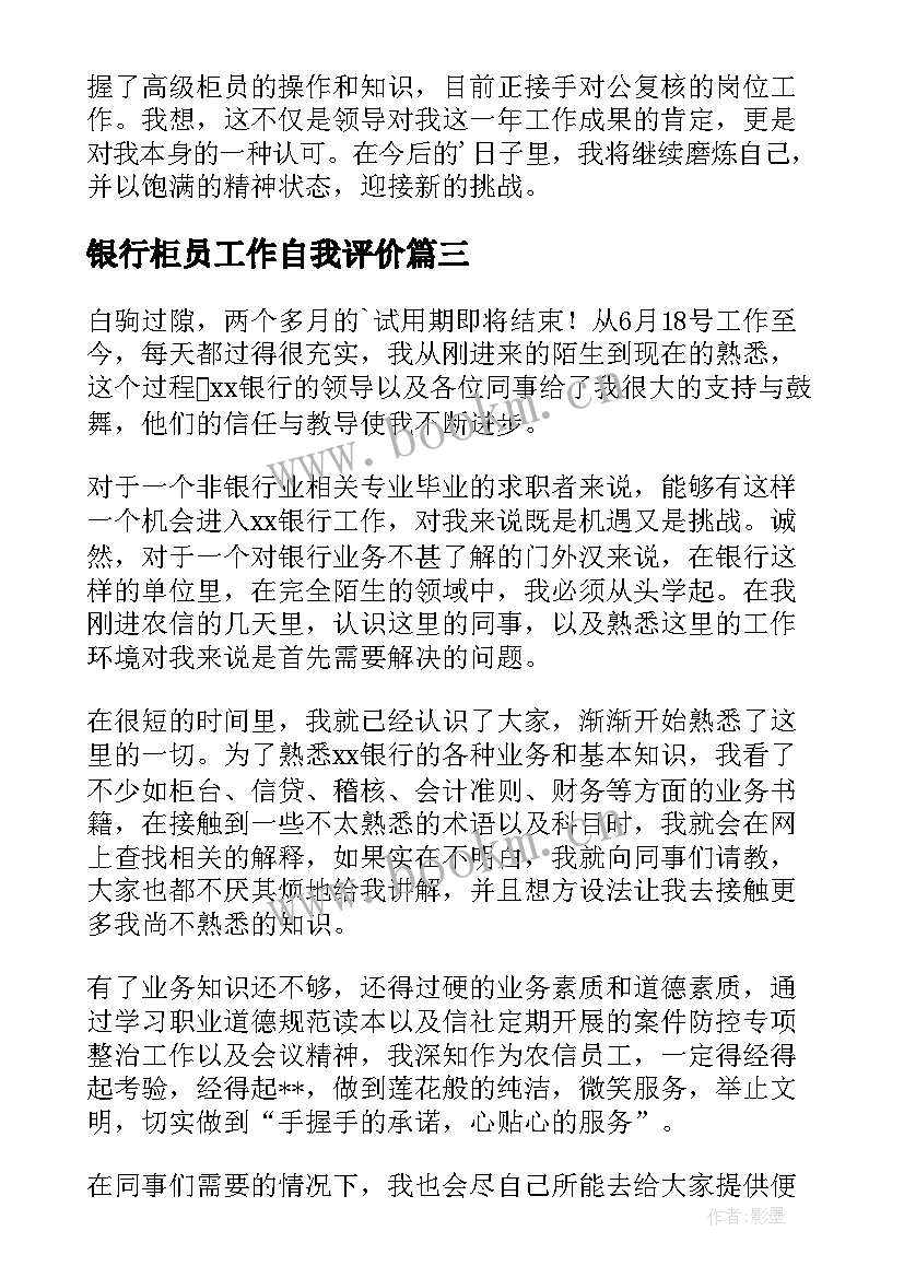 2023年银行柜员工作自我评价 银行柜员工作自我鉴定(汇总5篇)