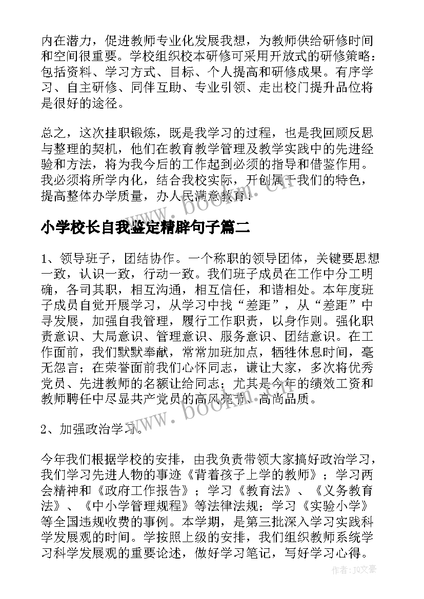 最新小学校长自我鉴定精辟句子(精选5篇)