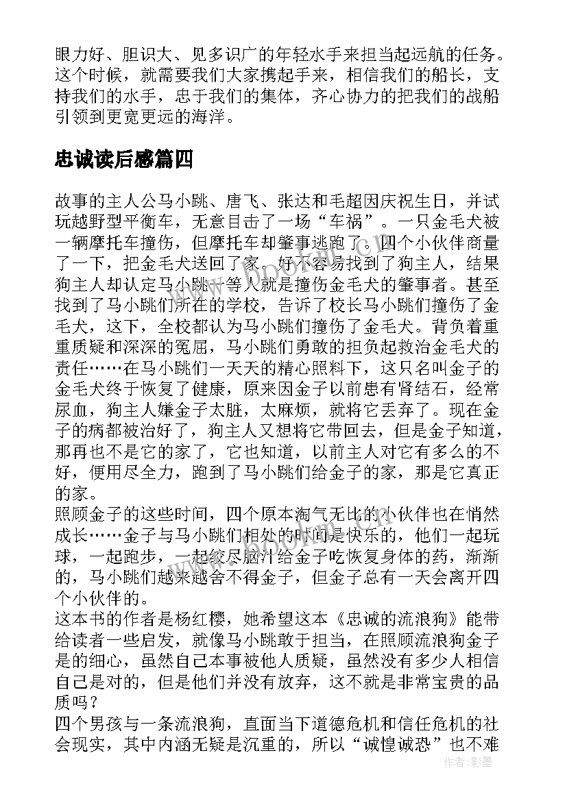 最新忠诚读后感(大全8篇)