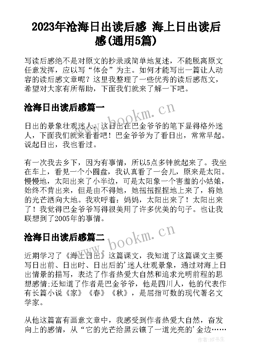 2023年沧海日出读后感 海上日出读后感(通用5篇)