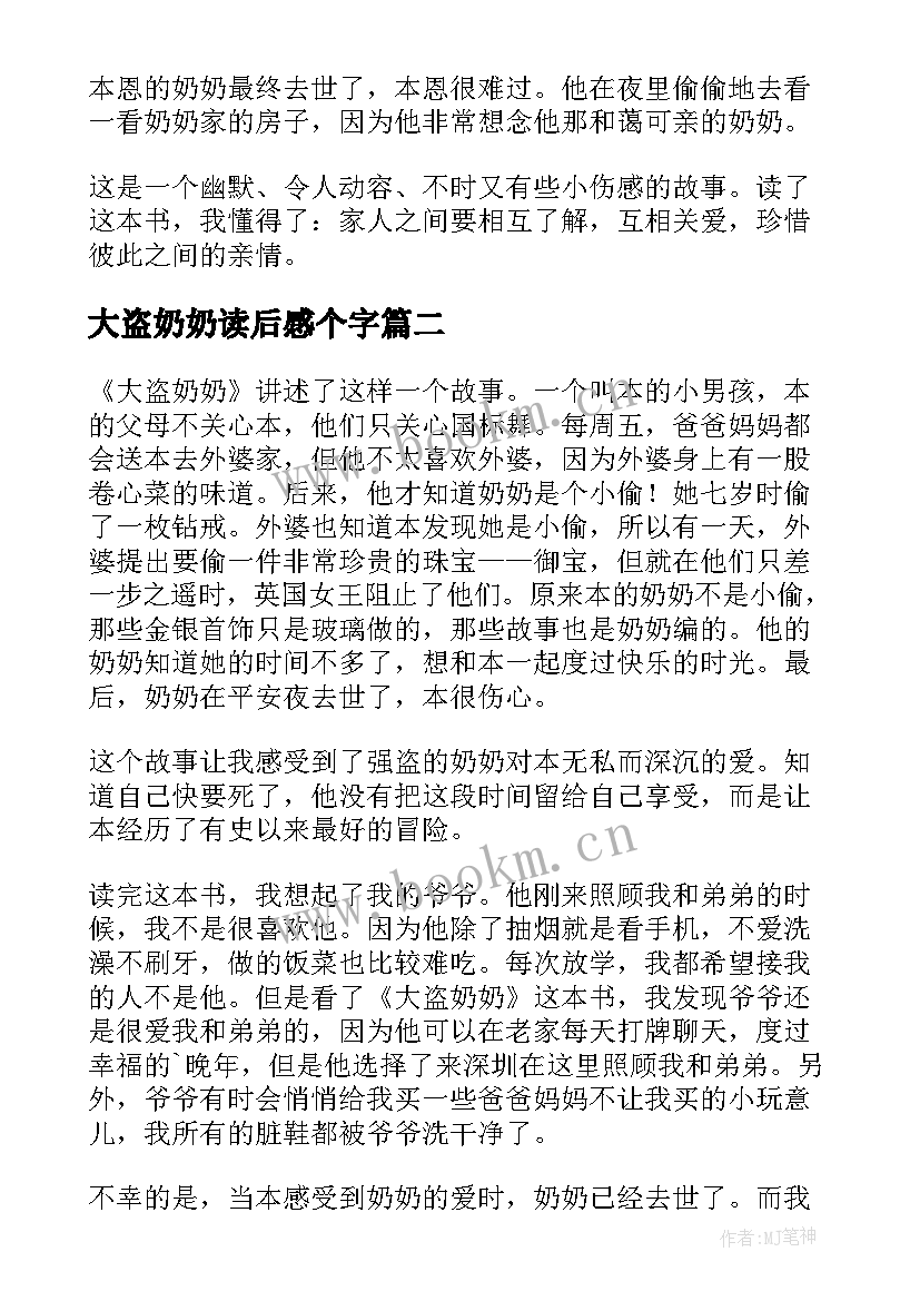 大盗奶奶读后感个字 了不起的大盗奶奶读后感(优质5篇)