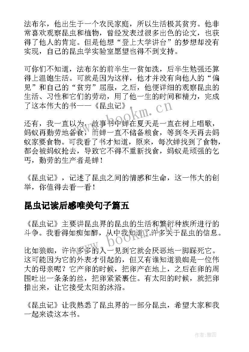 2023年昆虫记读后感唯美句子(汇总5篇)