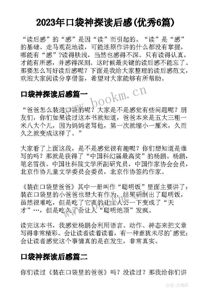 2023年口袋神探读后感(优秀6篇)