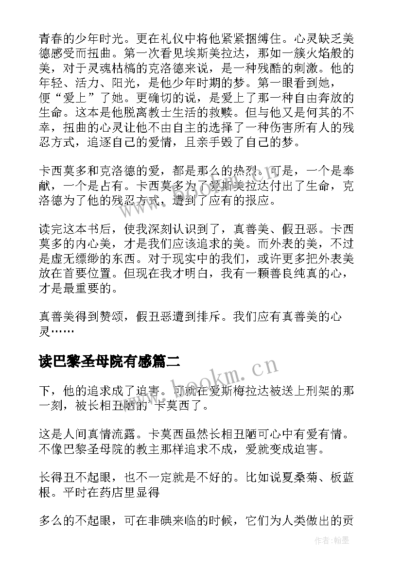 读巴黎圣母院有感 巴黎圣母院读后感(优质6篇)