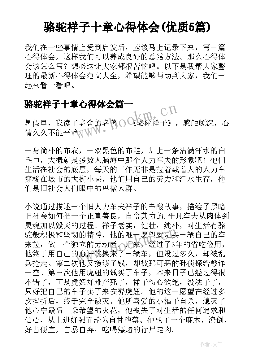 骆驼祥子十章心得体会(优质5篇)