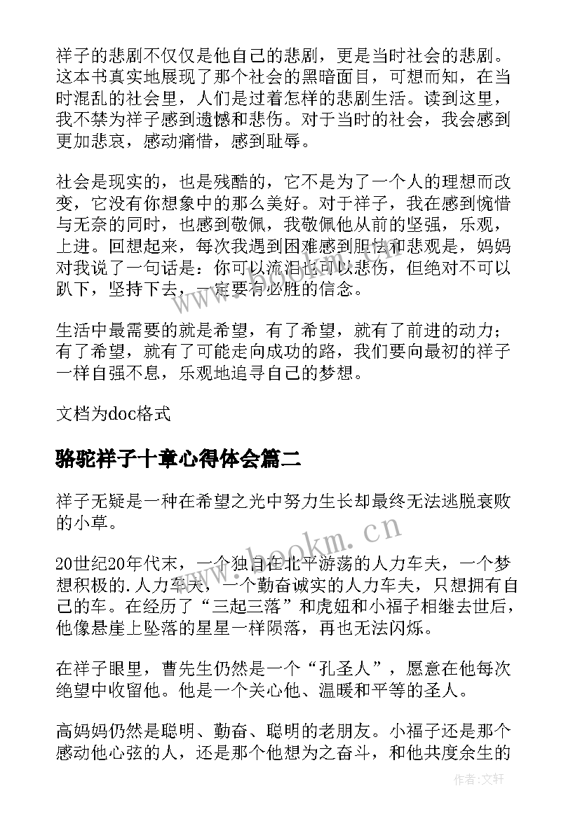 骆驼祥子十章心得体会(优质5篇)