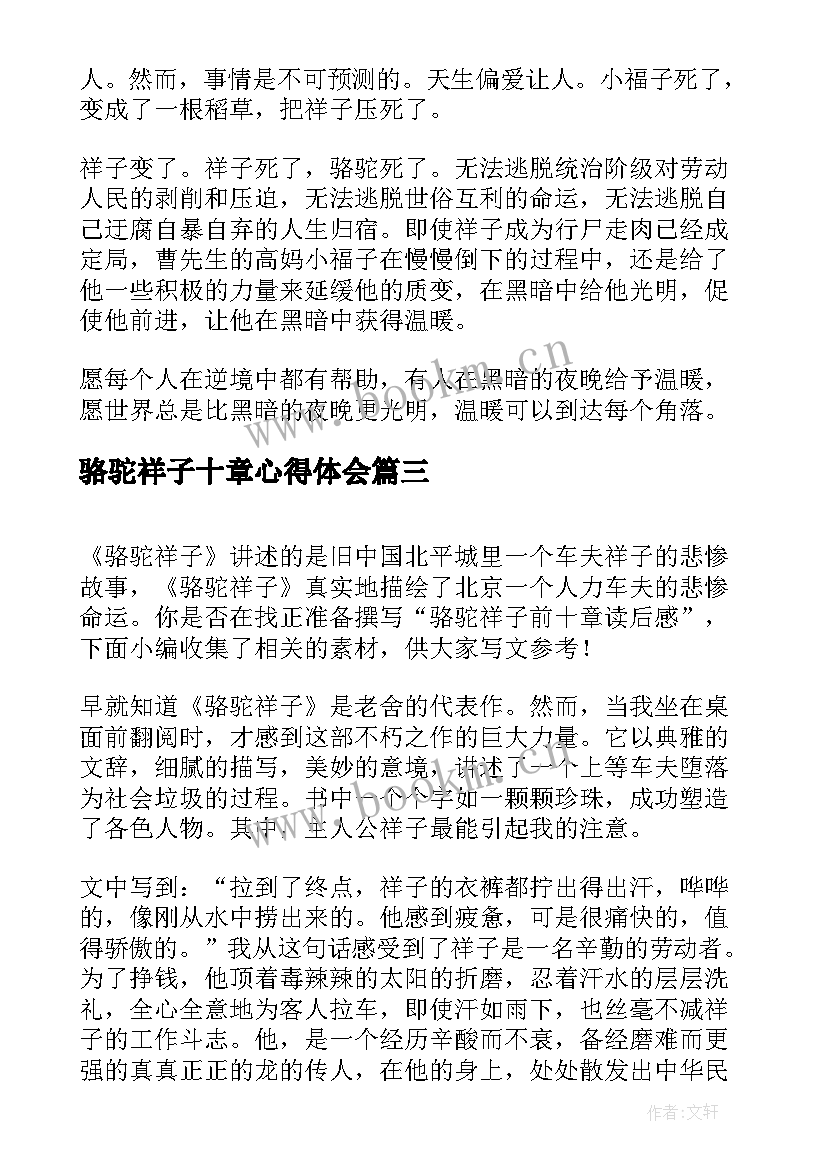 骆驼祥子十章心得体会(优质5篇)