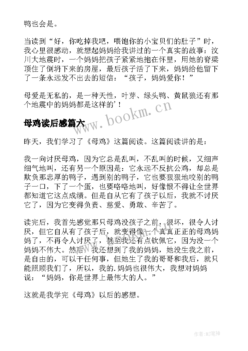 母鸡读后感(大全7篇)