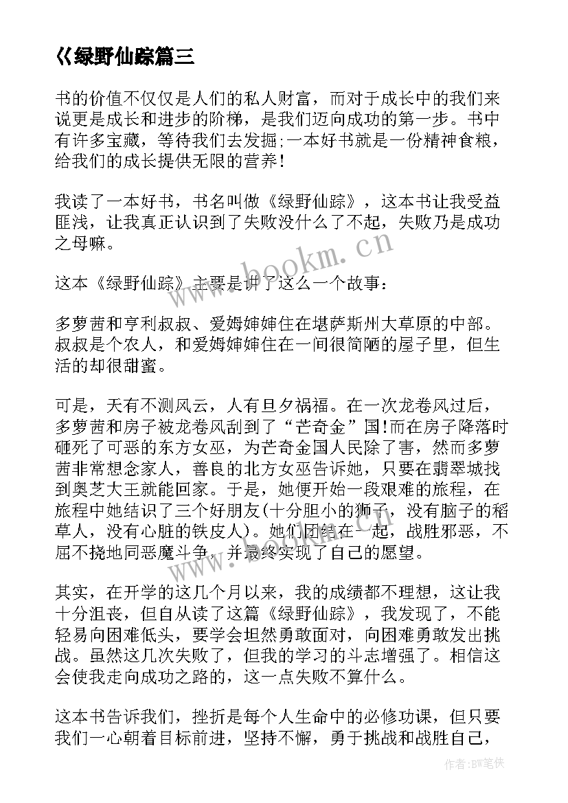 巜绿野仙踪 绿野仙踪读后感绿野仙踪读后感(精选7篇)